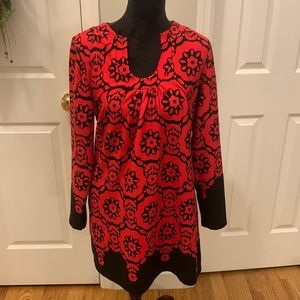 Anthropologie/ Aryeh Red and Black Print Long Sleeve Mini Dress/ Tunic- Size L